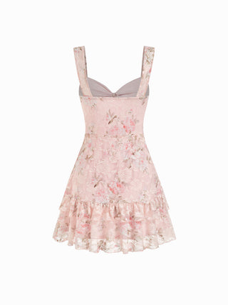 Lace Floral Sweetheart Tiered Mini Dress