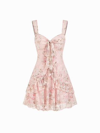 Lace Floral Sweetheart Tiered Mini Dress