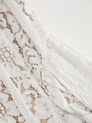 Lace Sculptural Off-Shoulder Knotted Flared Maxi Dress