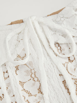 Lace Sculptural Off-Shoulder Knotted Flared Maxi Dress