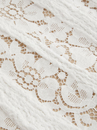 Lace Sculptural Off-Shoulder Knotted Flared Maxi Dress