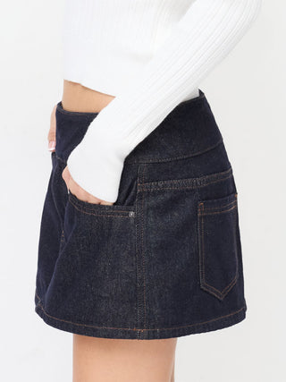Washed Denim Low Rise A-Line Mini Skort