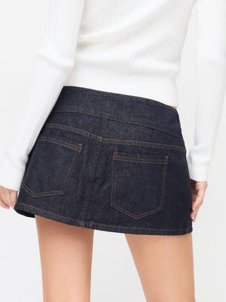 Washed Denim Low Rise A-Line Mini Skort