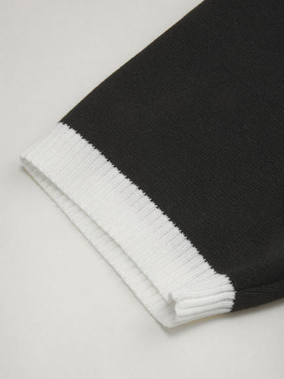 Knit Collar Colorblock Metal Button Short Sleeve Top