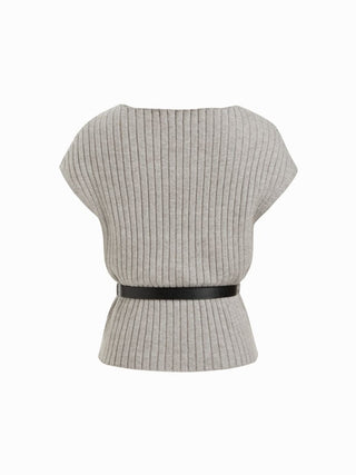 Knit Boat Neck Top With Belt