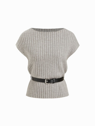 Knit Boat Neck Top With Belt