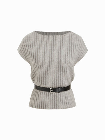 Knit Boat Neck Top With Belt
