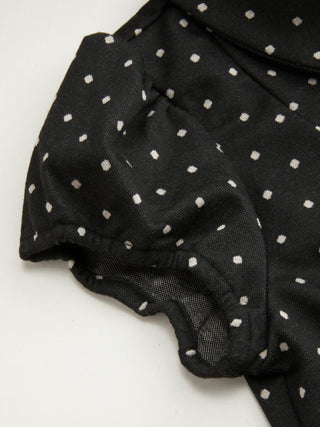 Polka Dot Peter Pan Collar Puff Sleeve Cropped Top