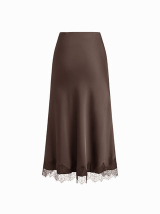 Satin High Rise Lace Panel Maxi Skirt
