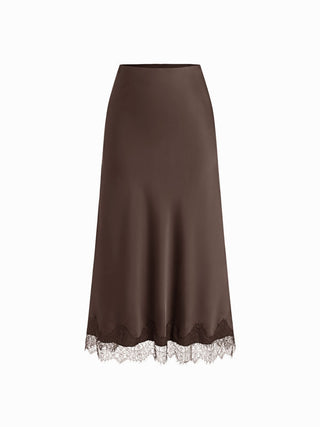 Satin High Rise Lace Panel Maxi Skirt
