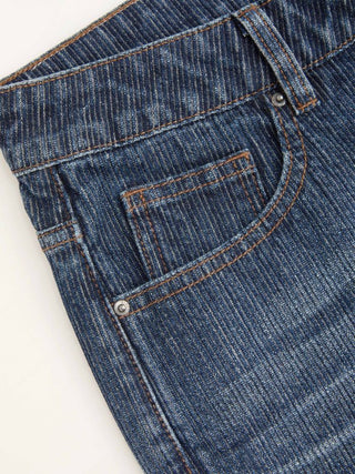 Washed Denim Low Rise Straight Leg Jeans