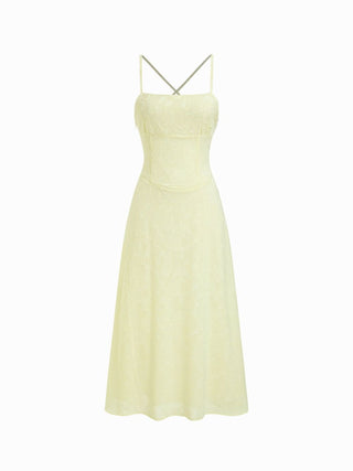 Jacquard Floral Tie Back A-line Maxi Dress