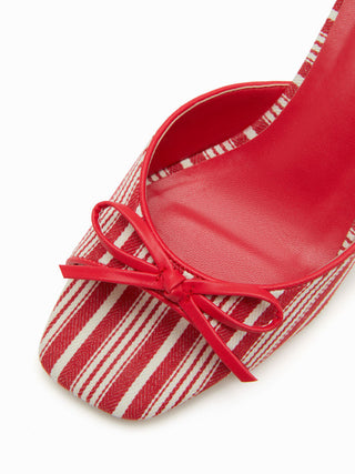 BOWKNOT DECOR STRIPE HEELED SANDALS For Picnic Vacation Beach