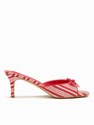 BOWKNOT DECOR STRIPE HEELED SANDALS For Picnic Vacation Beach