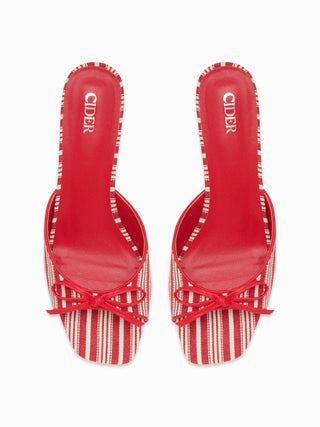 BOWKNOT DECOR STRIPE HEELED SANDALS For Picnic Vacation Beach