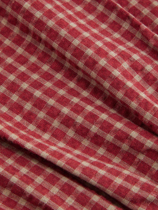 Red Gingham Square Neck Puff Sleeve Blouse