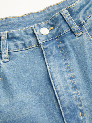 High Stretch Denim Mid Rise Lace Bowknot Wide Leg Jeans