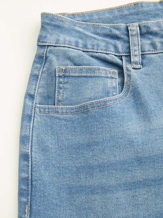 High Stretch Denim Mid Rise Lace Bowknot Wide Leg Jeans