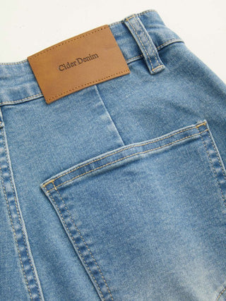High Stretch Denim Mid Rise Lace Bowknot Wide Leg Jeans