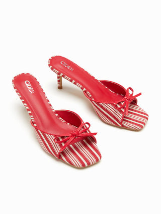 BOWKNOT DECOR STRIPE HEELED SANDALS For Picnic Vacation Beach