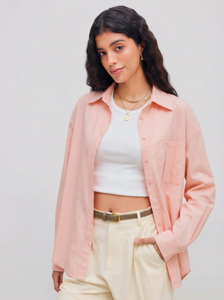 Cotton Collar Solid Long Sleeve Shirt