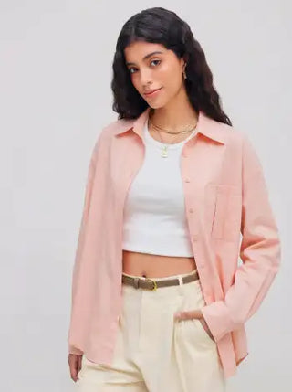 Cotton Collar Solid Long Sleeve Shirt