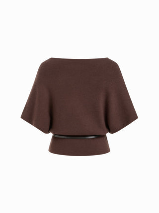 Knit Boat Neck Batwing Sleeve Top With Belt