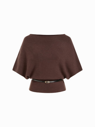 Knit Boat Neck Batwing Sleeve Top With Belt