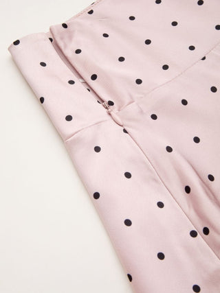 Satin Mid Rise Polka Dot Flared Maxi Skirt