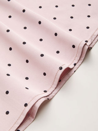Satin Mid Rise Polka Dot Flared Maxi Skirt