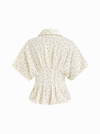 Chiffon Polka Dot Ruched Cinched Waist Batwing Sleeve Blouse