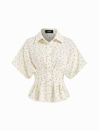 Chiffon Polka Dot Ruched Cinched Waist Batwing Sleeve Blouse