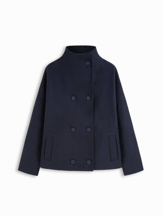 Wool-look High Neck Double Breasted Oversized Jacket