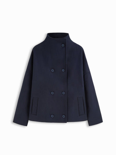 Wool-look High Neck Double Breasted Oversized Jacket