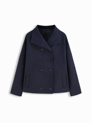 Wool-look High Neck Double Breasted Oversized Jacket