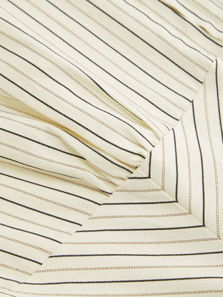 Woven Cotton-blend Stripes Collar Zip Front Short Sleeve Blouse For Daily Casual Work