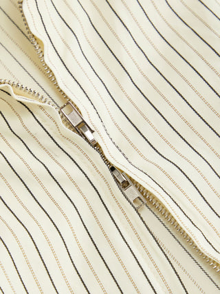 Woven Cotton-blend Stripes Collar Zip Front Short Sleeve Blouse For Daily Casual Work