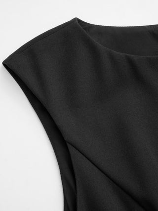 Boat Neck Pleated A-line Mini Dress