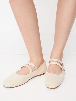 DOUBLE STRAP KNITTED MARY JANE FLATS