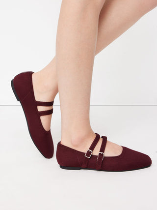DOUBLE STRAP KNITTED MARY JANE FLATS