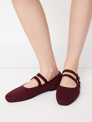 DOUBLE STRAP KNITTED MARY JANE FLATS