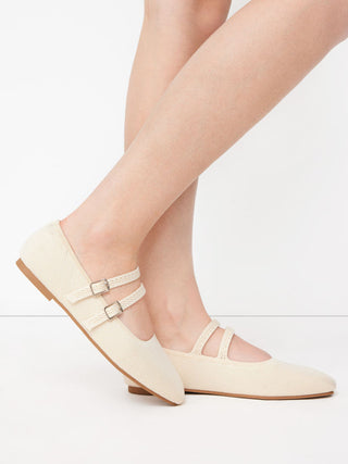 DOUBLE STRAP KNITTED MARY JANE FLATS