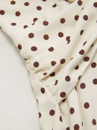 Halter Neckline Polka Dot Ruched Metal Detail Wide Leg Jumpsuit