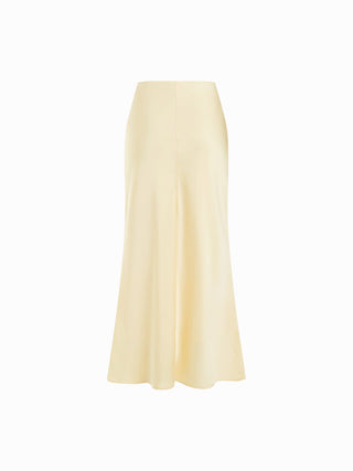 Satin Mid Rise Ruffle Bias Maxi Skirt