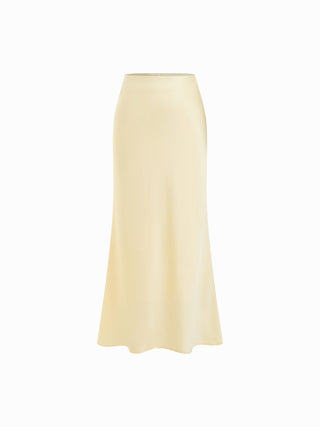 Satin Mid Rise Ruffle Bias Maxi Skirt