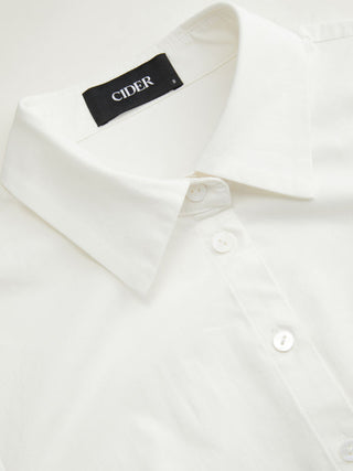 Stretch Cotton-blend Collar Button Long Sleeve Shirt
