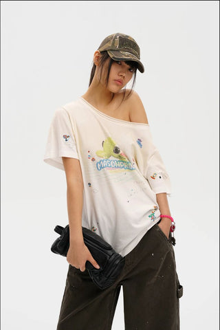 [MASONPRINCE] Turtle Print Rhinestone Cotton Tee