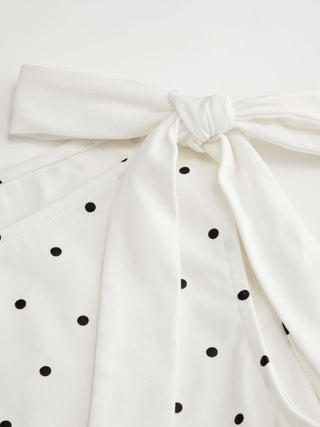 Cotton-blend Boat Neck Polka Dot Bowknot Midi Dress