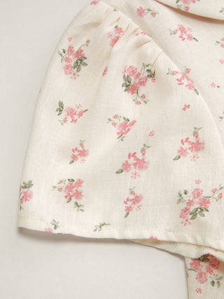 Woven Floral Peter Pan Collar Short Sleeve Blouse For Daily Casual