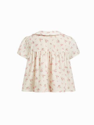 Woven Floral Peter Pan Collar Short Sleeve Blouse For Daily Casual